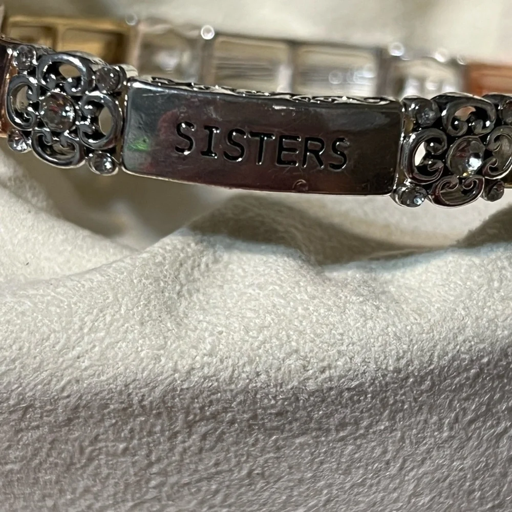 Friends Sisters Forever gold, silver and rose tone, rhinestones bracelet - Picture 5 of 7